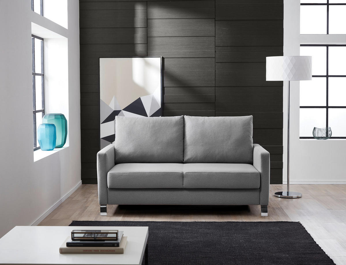SCHLAFSOFA in Flachgewebe Hellgrau  - Chromfarben/Hellgrau, Design, Textil/Metall (140/90/95cm) - Bali