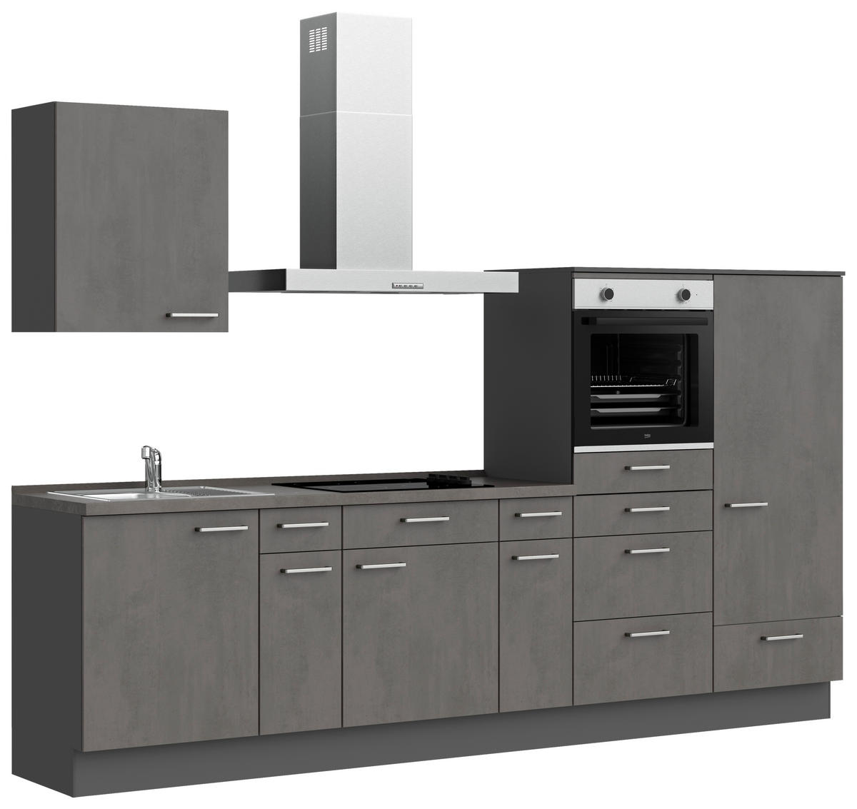 KÜCHENBLOCK Riva 300 cm  in Schieferfarben  - Schieferfarben/Edelstahlfarben, MODERN, Holzwerkstoff/Metall (300cm) - Nobilia