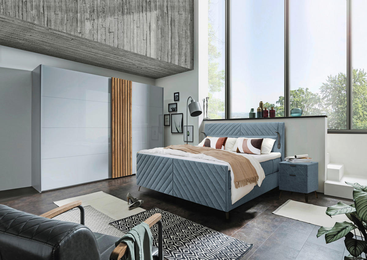 BOXSPRINGBETT 180/200 cm  in Petrol  - Petrol/Schwarz, Design, Textil/Metall (180/200cm) - Esposa