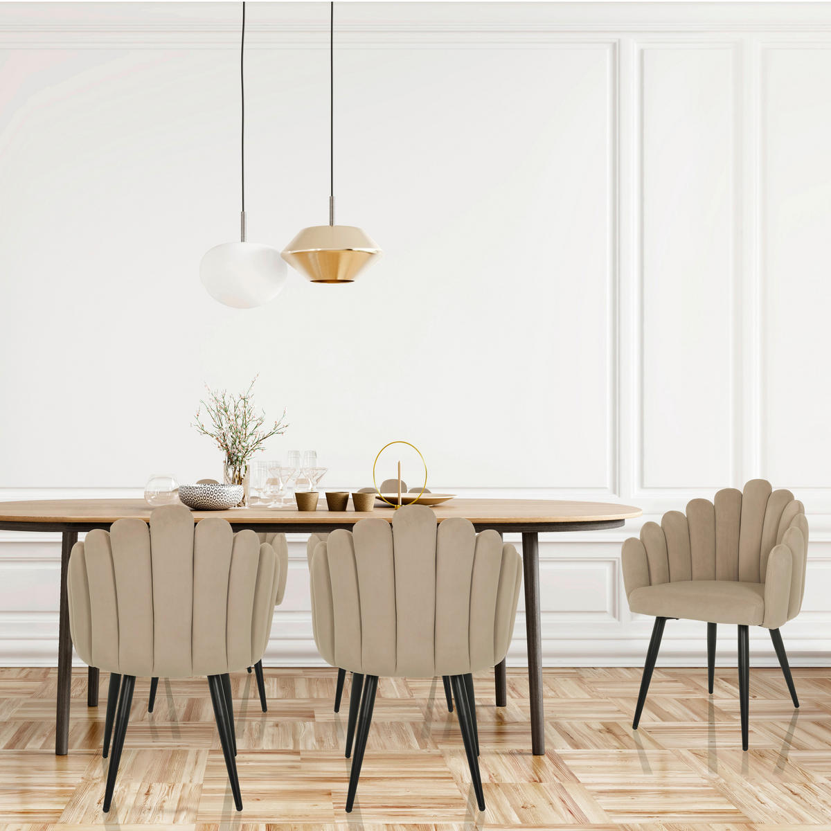 STOL MED ARMSTÖD sammet  - beige/svart, Modern, metall/textil (63/84/56cm) - MID.YOU