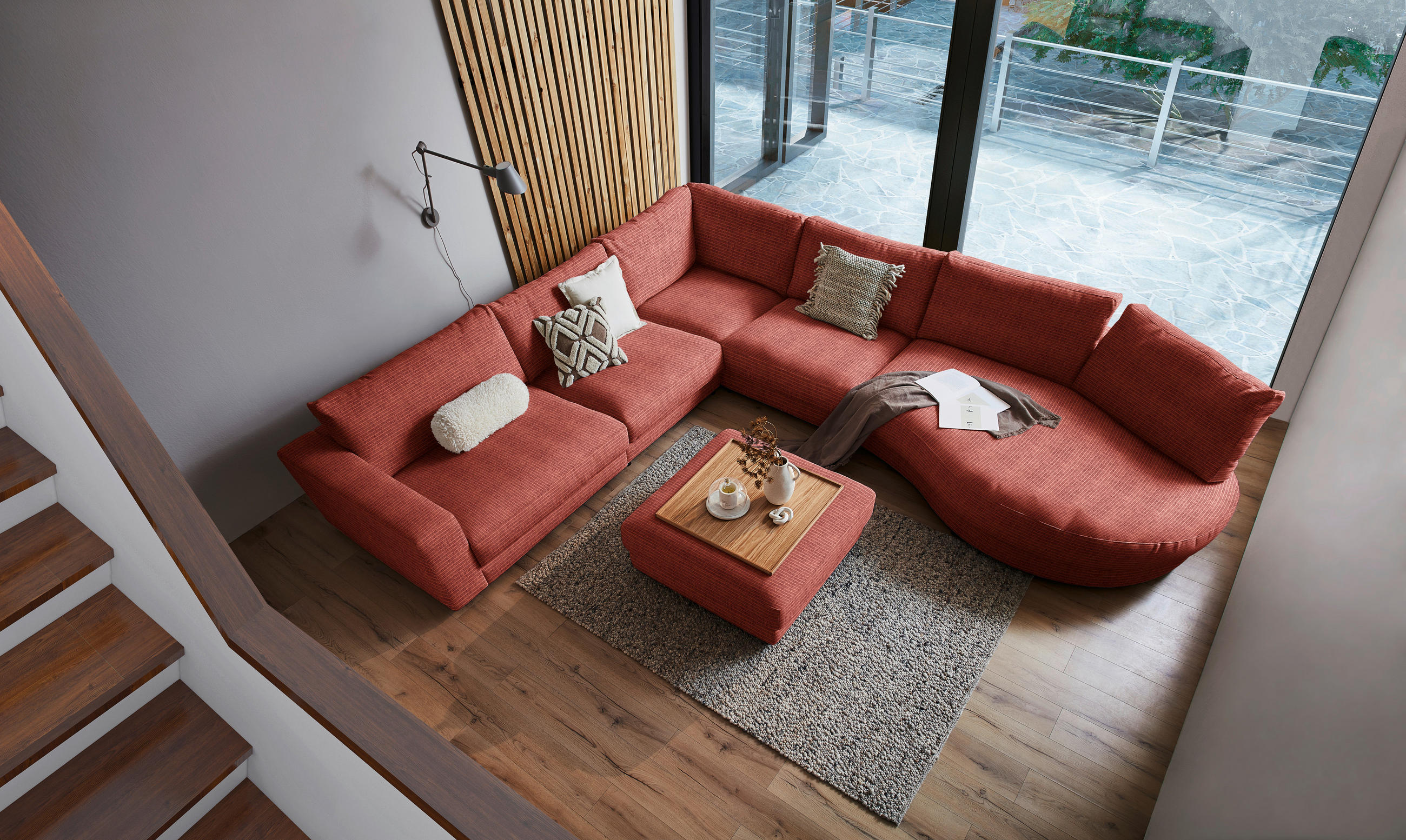 ECKSOFA in Chenille, Cord Rostfarben  - Rostfarben/Schwarz, Design, Kunststoff/Textil (365/425cm) - Lomoco