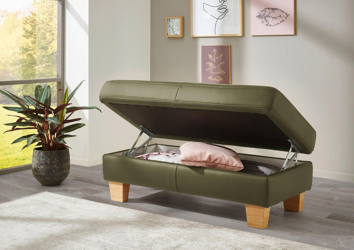 ECKSOFA in Echtleder Grün  - Eiche Bianco/Grün, Natur, Leder/Holz (235/257cm) - Valdera