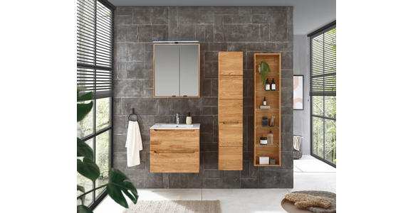 BADEZIMMERREGAL 35/150/12 cm  - Eichefarben, KONVENTIONELL, Glas/Holz (35/150/12cm) - Linea Natura