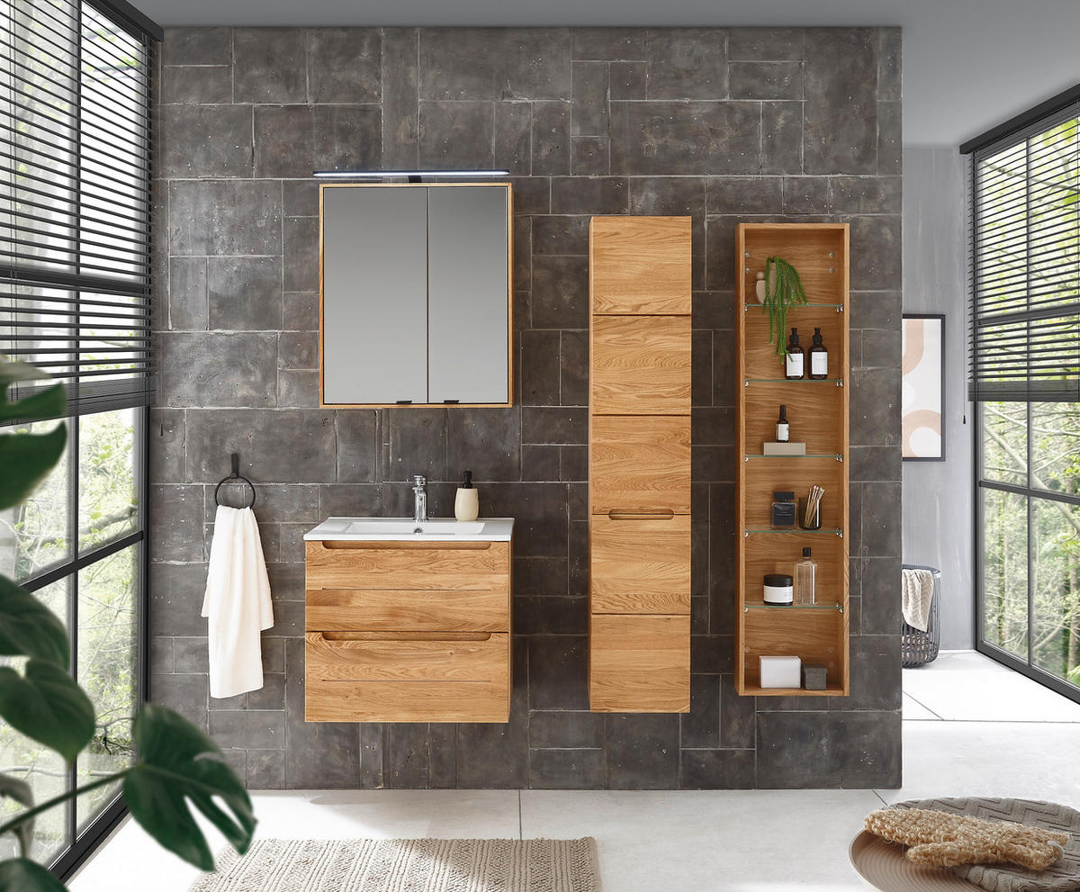 BADEZIMMERREGAL 35/150/12 cm  - Eichefarben, Konventionell, Glas/Holz (35/150/12cm) - Linea Natura