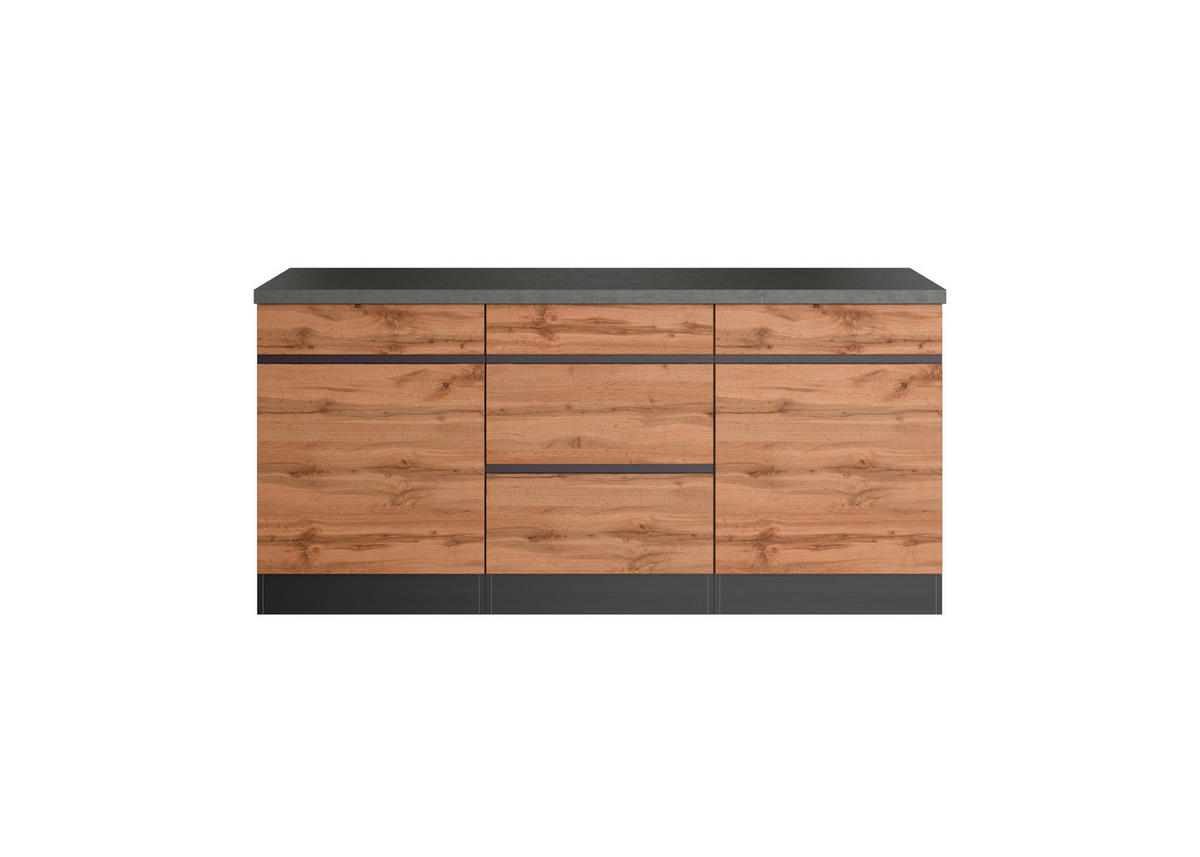 KÜCHENUNTERSCHRANK 180/86/60 cm  in Graphitfarben, Eiche Wotan  - Eiche Wotan/Graphitfarben, Design, Holzwerkstoff (180/86/60cm) - Held