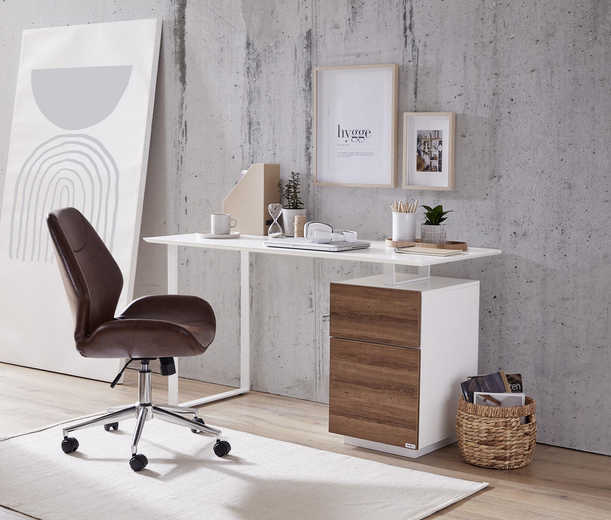 ÍRÓASZTAL  - tölgyfa/fehér, Design, faalapú anyag/fém (140/60/76cm) - Hom`in
