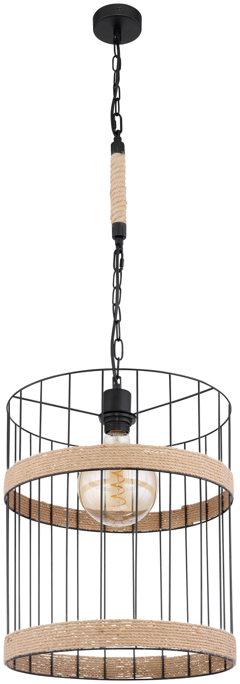 HÄNGELEUCHTE 35/145 cm    - Schwarz/Braun, Natur, Naturmaterialien/Metall (35/145cm) - Globo