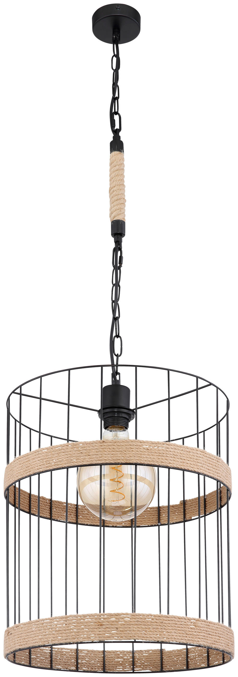 HÄNGELEUCHTE 35/145 cm    - Schwarz/Braun, Natur, Naturmaterialien/Metall (35/145cm) - Globo