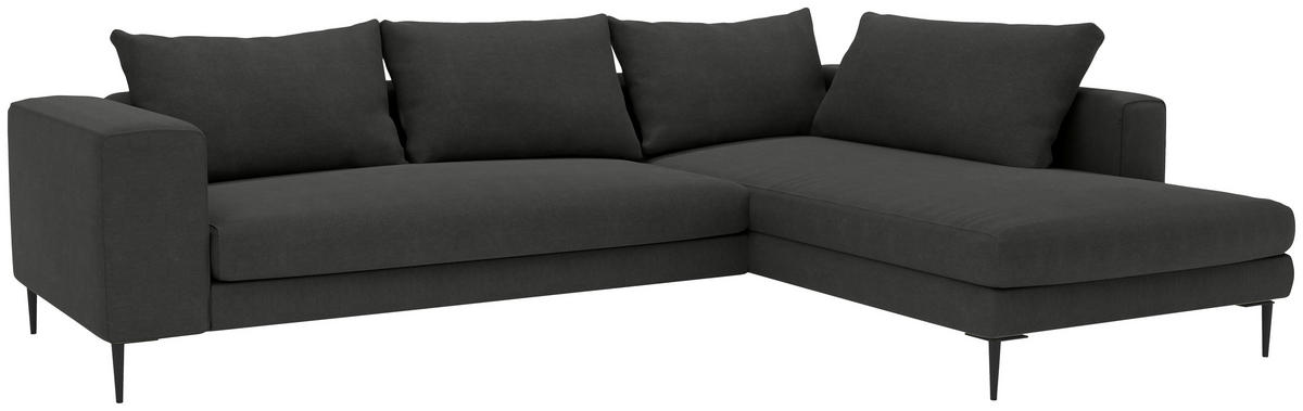 ECKSOFA in Struktur Graphitfarben  - Schwarz/Graphitfarben, Modern, Textil/Metall (295/210cm) - Trendmanufaktur