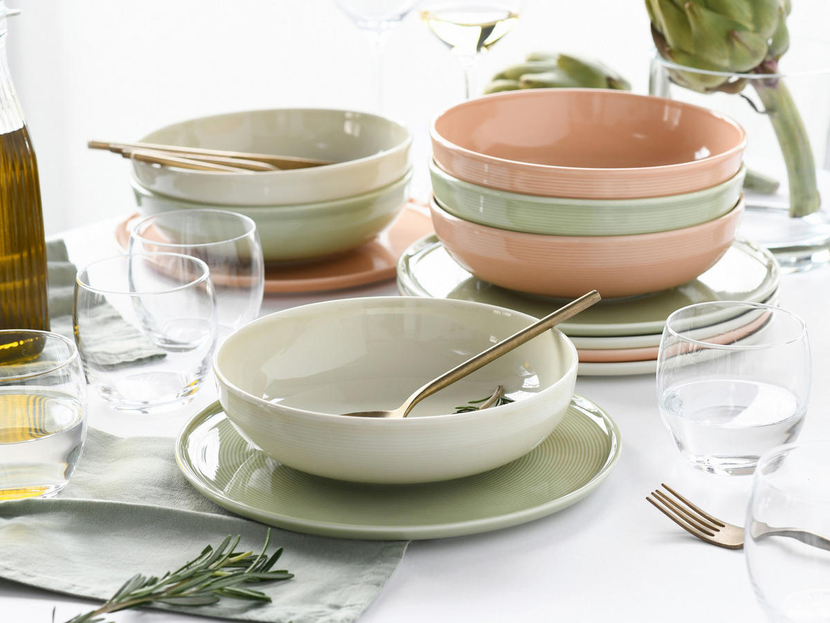 TAFELSERVICE Session Romance 12-teilig  - Salbeigrün/Creme, Basics, Keramik - Creatable