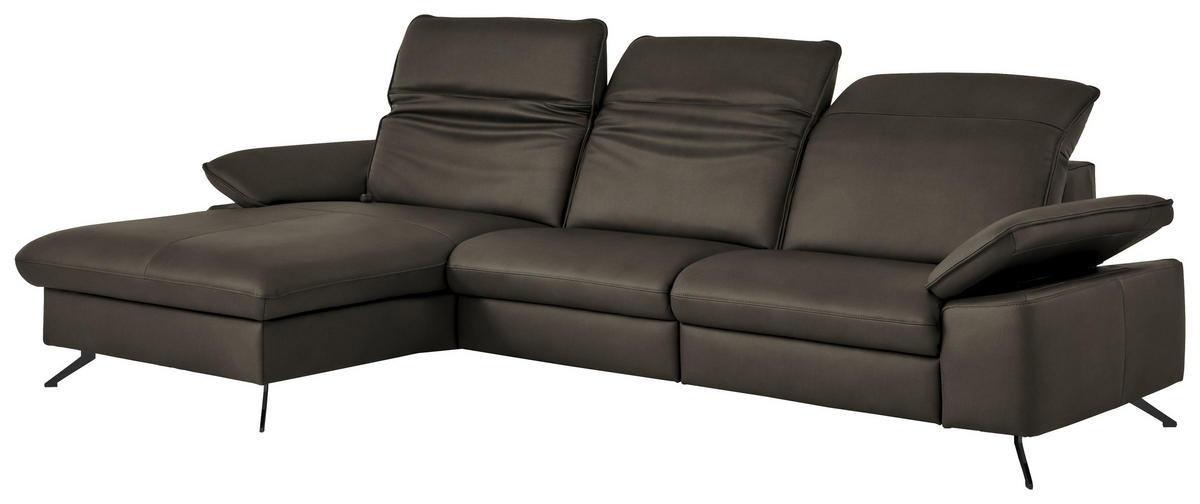 ECKSOFA  Echtleder Graubraun  - Graubraun/Schwarz, Design, Leder/Metall (169/307cm) - Beldomo Premium
