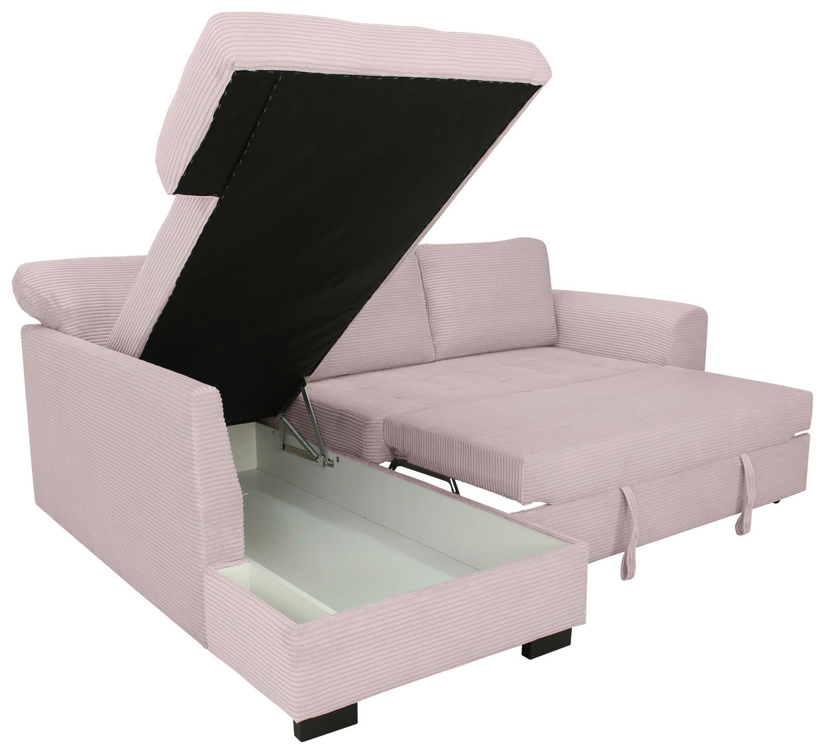 ECKSOFA JOHN Rosa Cord Rückenkissen, Bettkasten, Liegefläche im Originalstoff  - Schwarz/Rosa, Trend, Kunststoff/Textil (178/239cm) - P & B