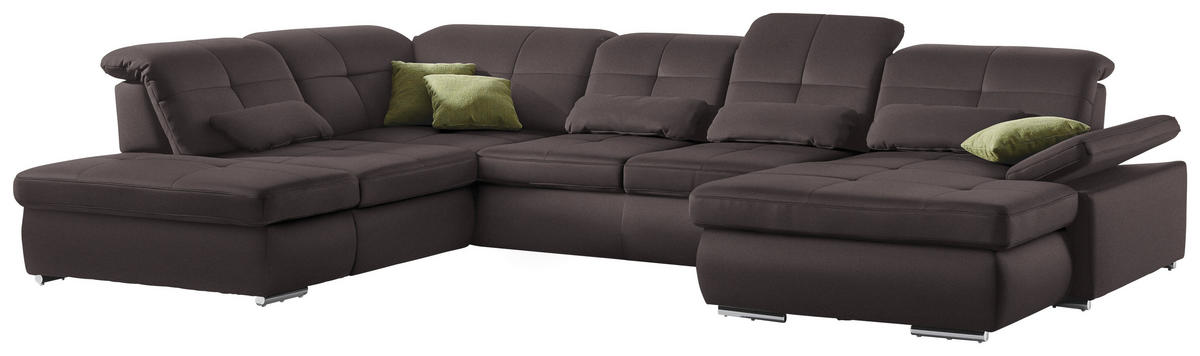WOHNLANDSCHAFT in Mikrofaser Dunkelbraun  - Chromfarben/Dunkelbraun, Design, Textil (260/371/195cm) - Beldomo Style