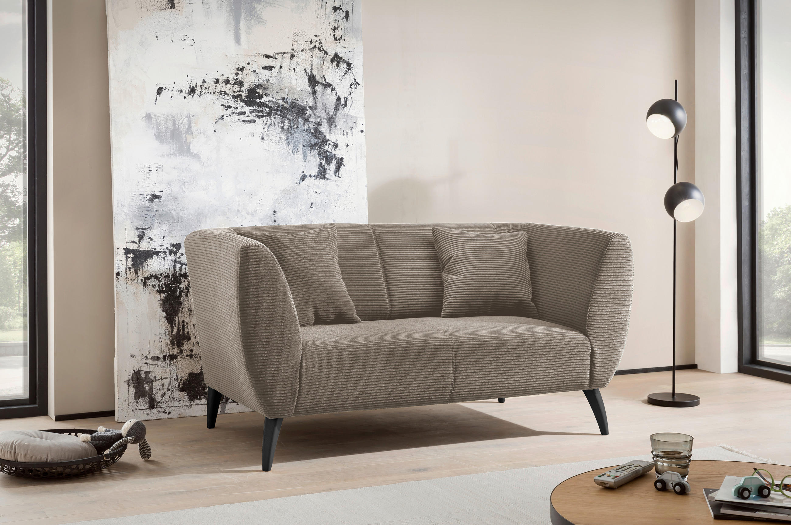 Thumbnail - Mid.you 2-Sitzer-Sofa, Graubraun, Textil, Buche, Uni, Füllung: Schaumstoff, 172x83x88 cm, Hocker erhältlich, Rücken echt...