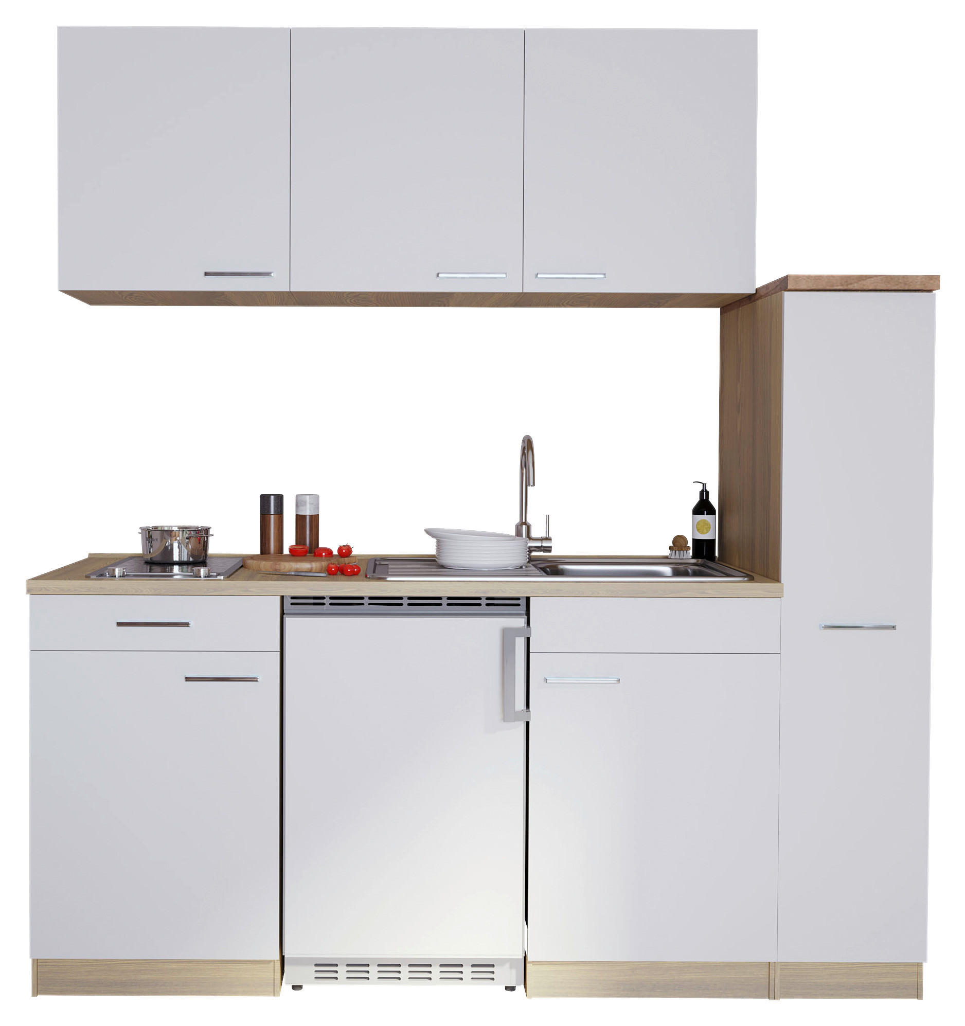 KÜCHENBLOCK 180 cm in Weiß - Eichefarben/Alufarben, Basics, Holzwerkstoff/Kunststoff (180cm) - Respekta