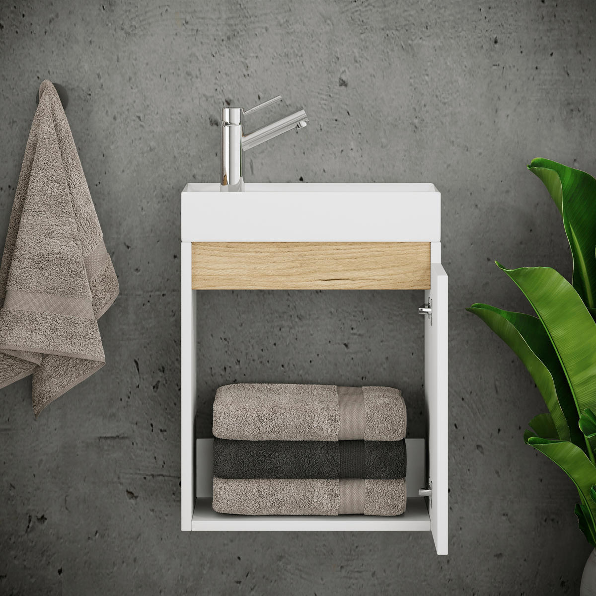 GÄSTEBAD 41 cm  - Honigeiche/Weiß, Trend, Keramik/Holzwerkstoff (41cm) - MID.YOU