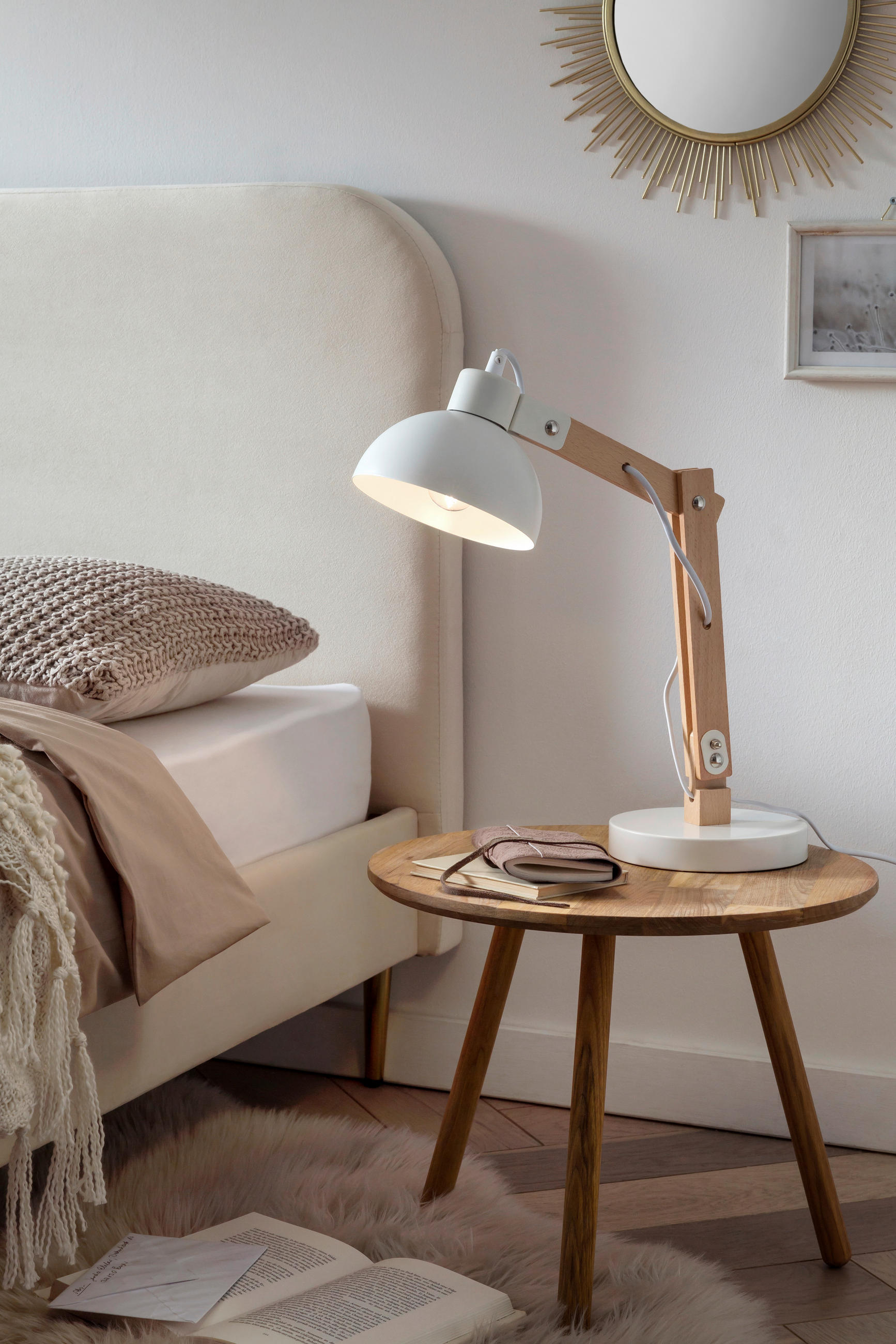 TISCHLEUCHTE 18/50/25 cm   - Weiß/Naturfarben, Design, Holz/Metall (18/50/25cm) - P & B