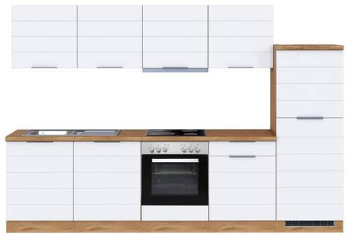 KÜCHENBLOCK 300 cm in Weiß, Eiche Wotan - Eiche Wotan/Weiß, Design, Holzwerkstoff/Metall (300cm) - Held