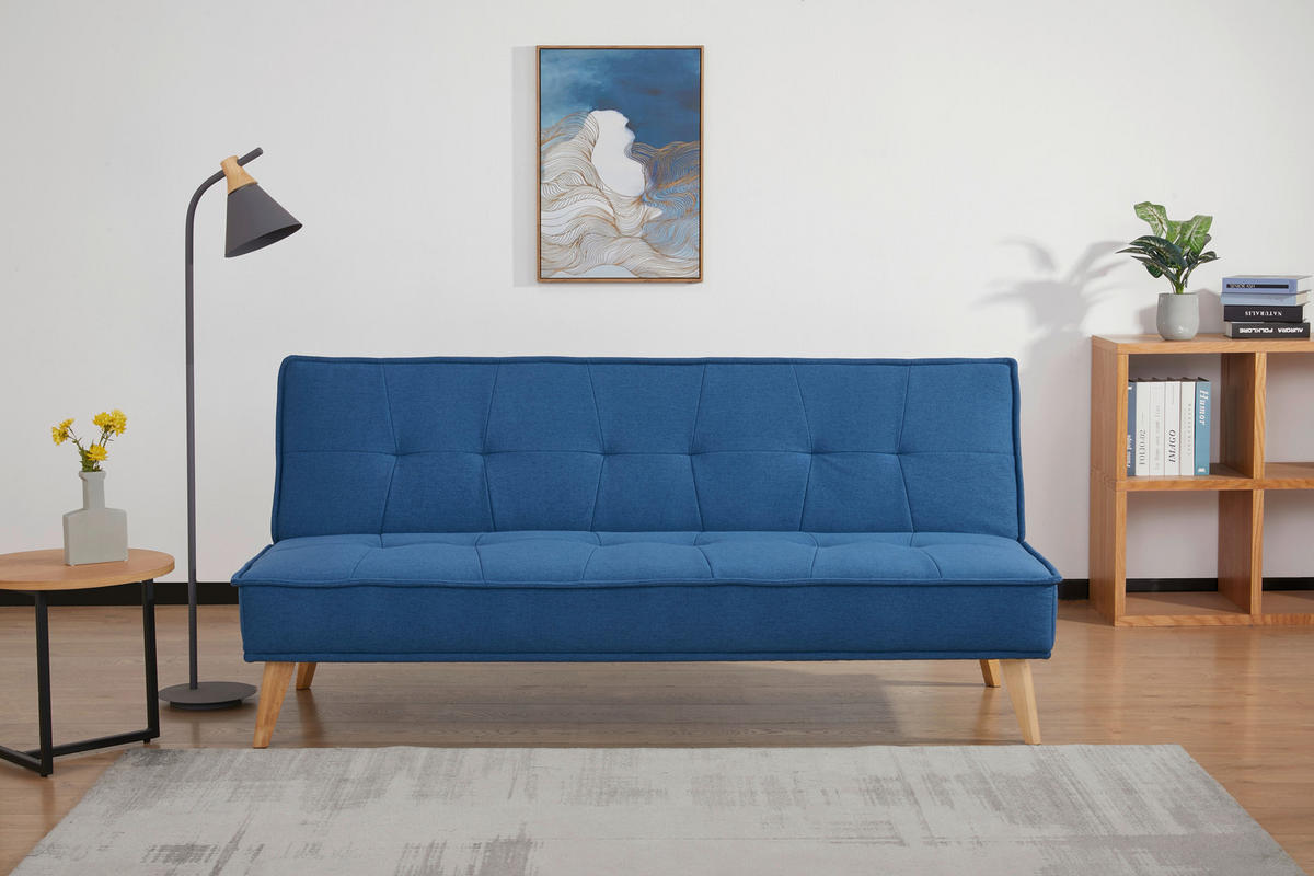 SCHLAFSOFA Webstoff Blau  - Blau/Kieferfarben, Design, Holz/Textil (181/82/85cm) - MID.YOU