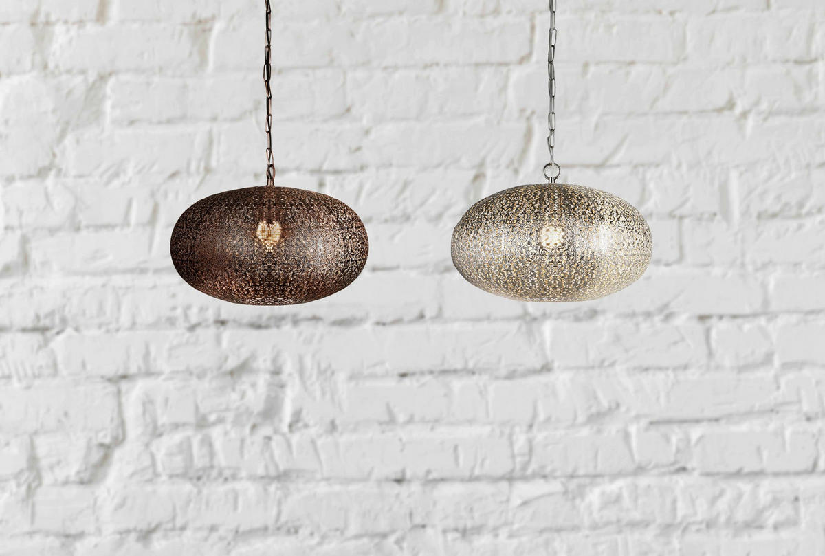 HÄNGELEUCHTE Fretwork 39/80 cm   - Nickelfarben, Design, Metall (39/80cm) - Searchlight