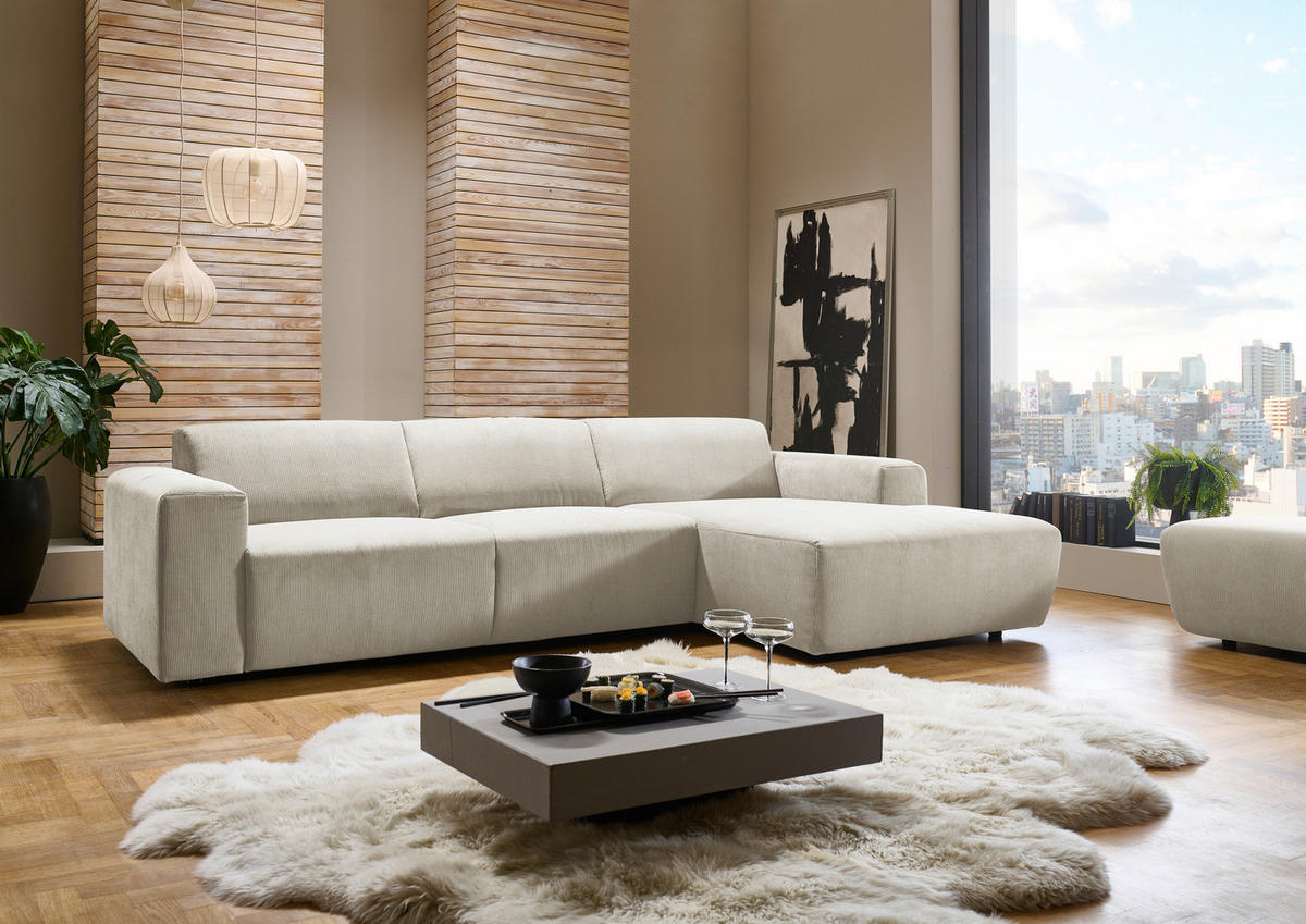ECKSOFA Naturfarben Feincord  - Schwarz/Naturfarben, Design, Kunststoff/Textil (302/174cm) - Beldomo Style
