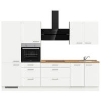 KÜCHENBLOCK 300 cm   in Weiß, Eichefarben  - Edelstahlfarben/Eichefarben, MODERN, Holzwerkstoff/Metall (300cm) - Nobilia