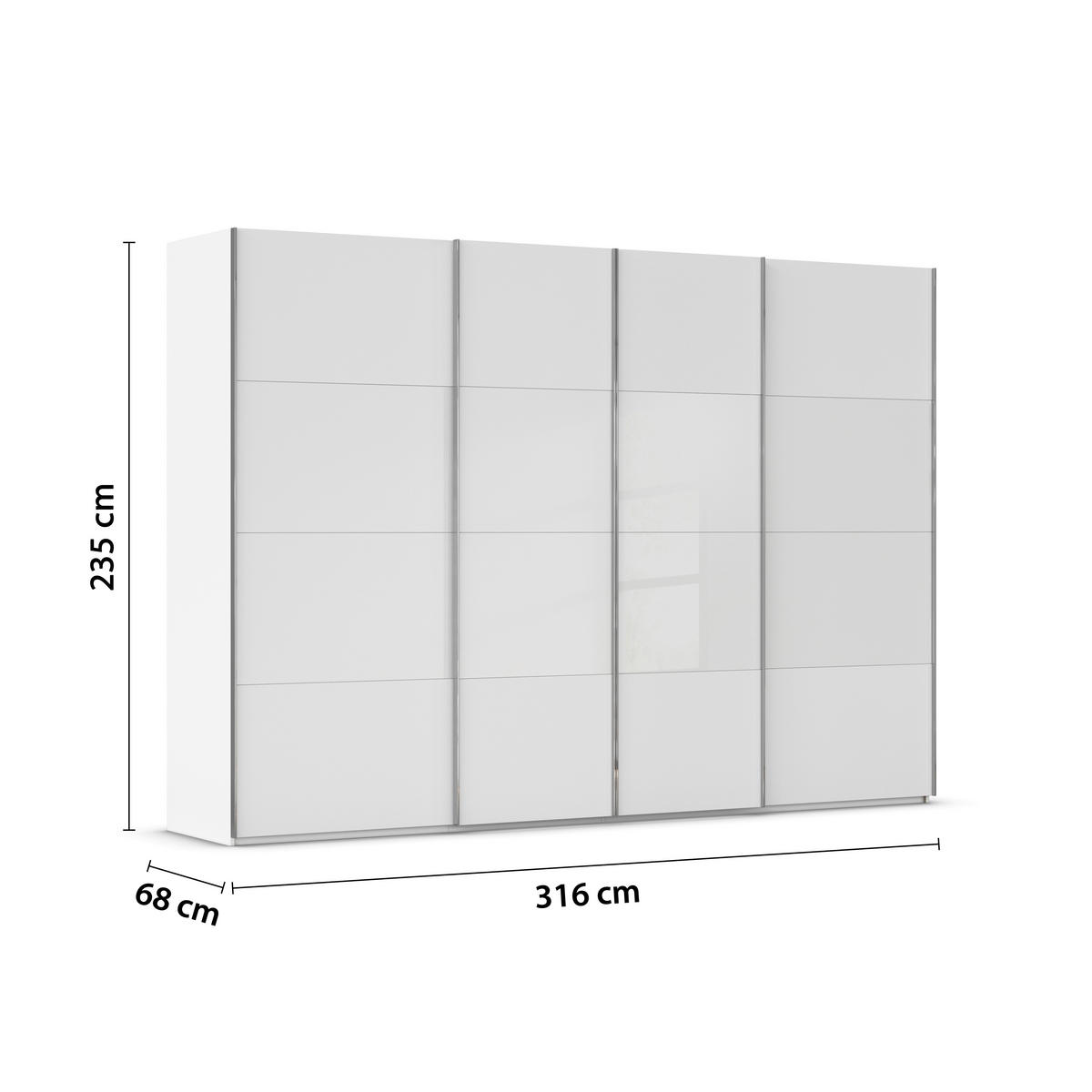 SCHWEBETÜRENSCHRANK 316/235/68 cm 4-türig Weiß  - Chromfarben/Weiß, KONVENTIONELL, Glas/Holzwerkstoff (316/235/68cm) - Novel