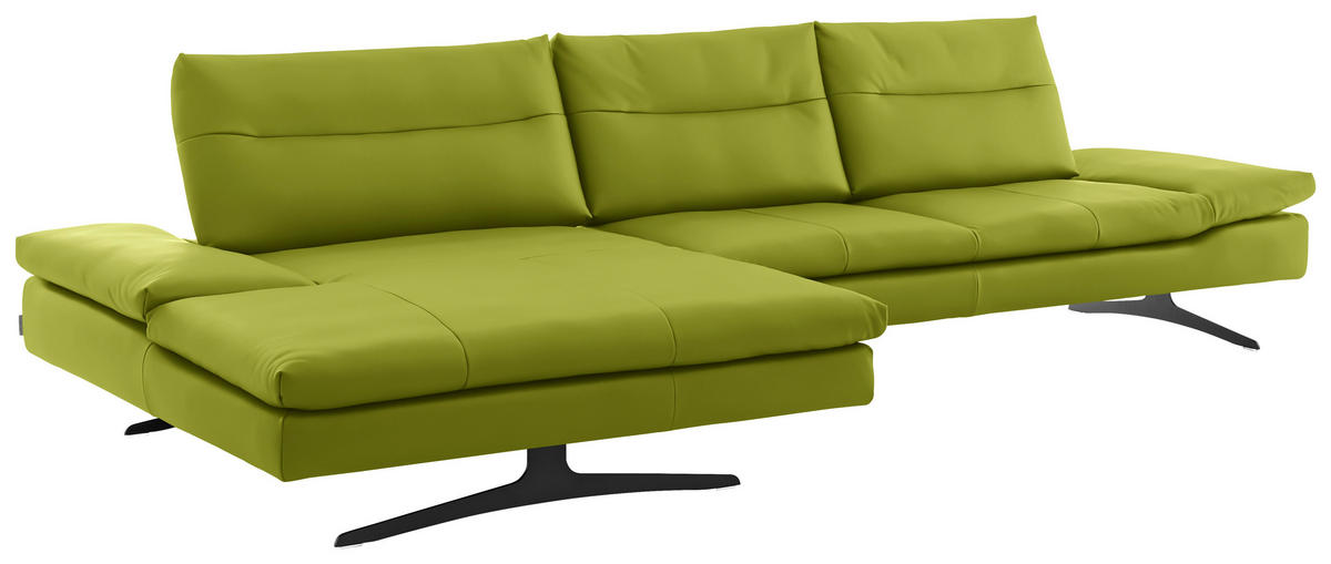 ECKSOFA in Echtleder Limette  - Limette/Schwarz, Modern, Leder/Metall (158/342cm) - Chilliano