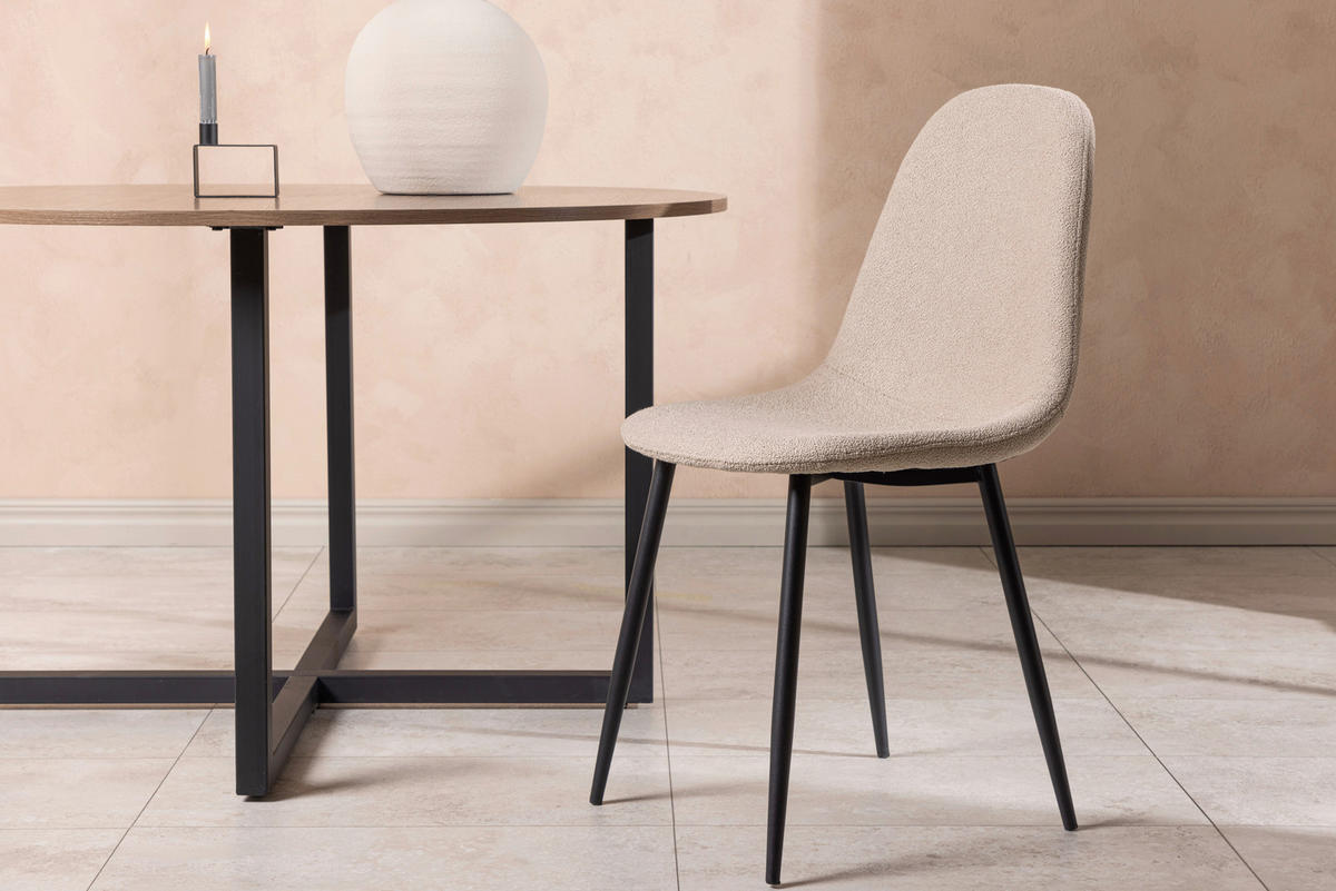 STOLSET 2 styck stål bouclé  - beige/svart, Design, metall/textil (45/90/52cm) - Livetastic