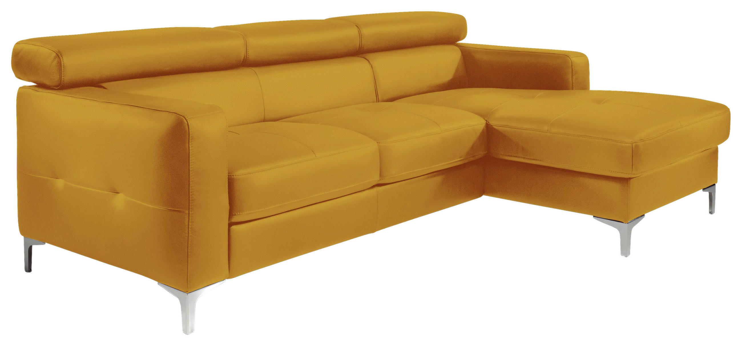 ECKSOFA Gelb Echtleder Kopfteilverstellung, Kopfstütze  - Chromfarben/Gelb, Design, Leder/Metall (226/169cm) - Livetastic