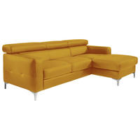 ECKSOFA Gelb Echtleder Kopfteilverstellung, Kopfstütze  - Chromfarben/Gelb, Design, Leder/Metall (226/169cm) - Livetastic