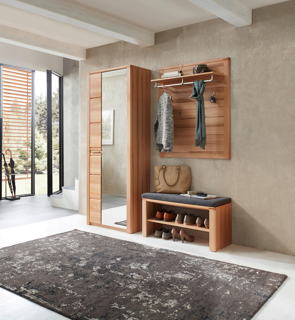 GARDEROBE 4-teilig  in 179/201/40 cm  - Buchefarben, Natur, Glas/Holzwerkstoff (179/201/40cm) - Linea Natura