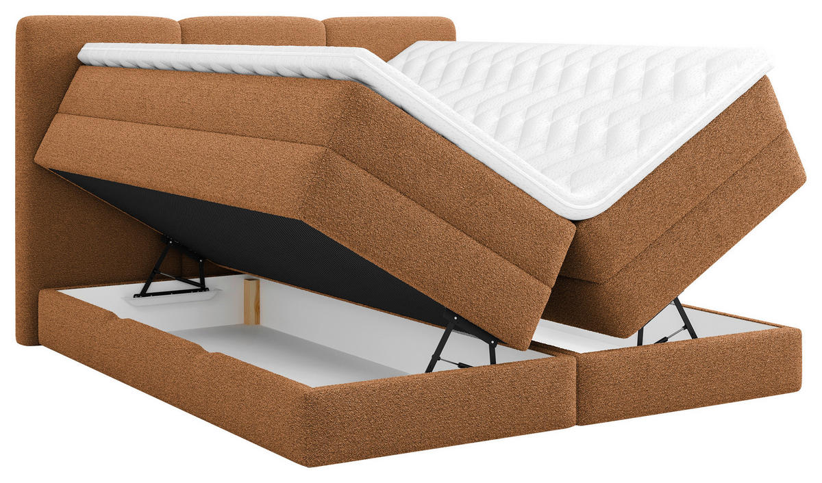 BOXSPRINGBETT 200/200 cm,  in Rostfarben, Bettkasten, Topper, H3 + H4 = fest + sehr fest  - Rostfarben/Schwarz, MODERN, Holz/Kunststoff (200/200cm) - MID.YOU