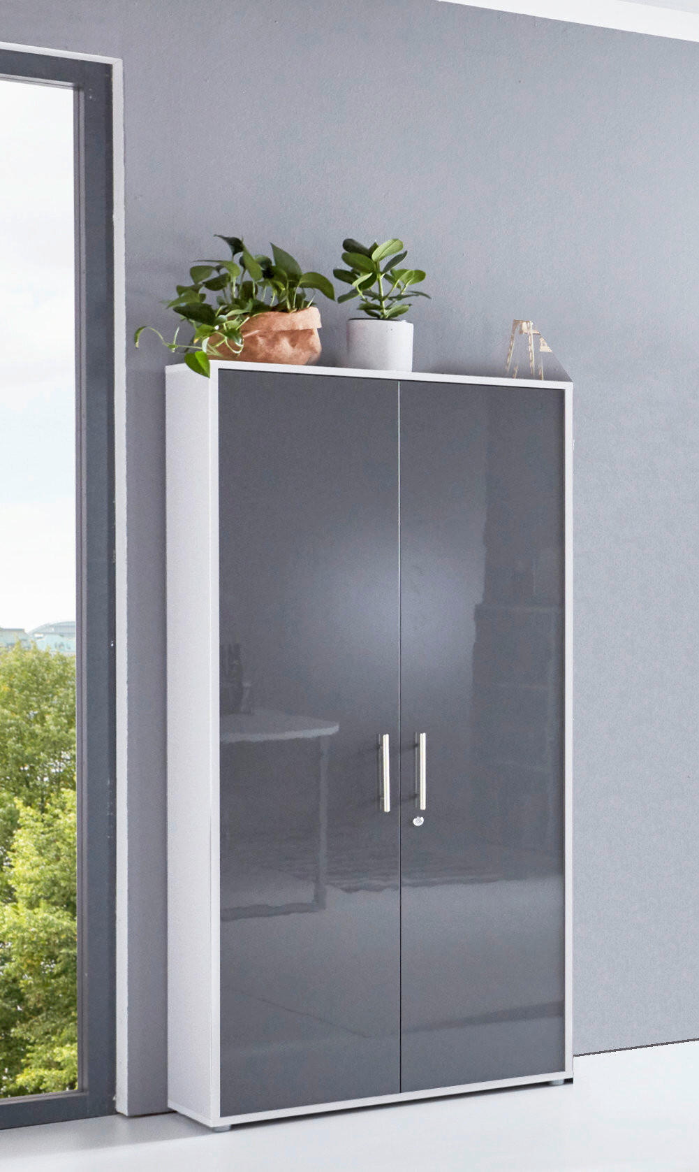 AKTENSCHRANK Weiß, Anthrazit Hochglanz  - Anthrazit Hochglanz/Weiß, MODERN, Holzwerkstoff (84,4/185,6/33cm) - MID.YOU