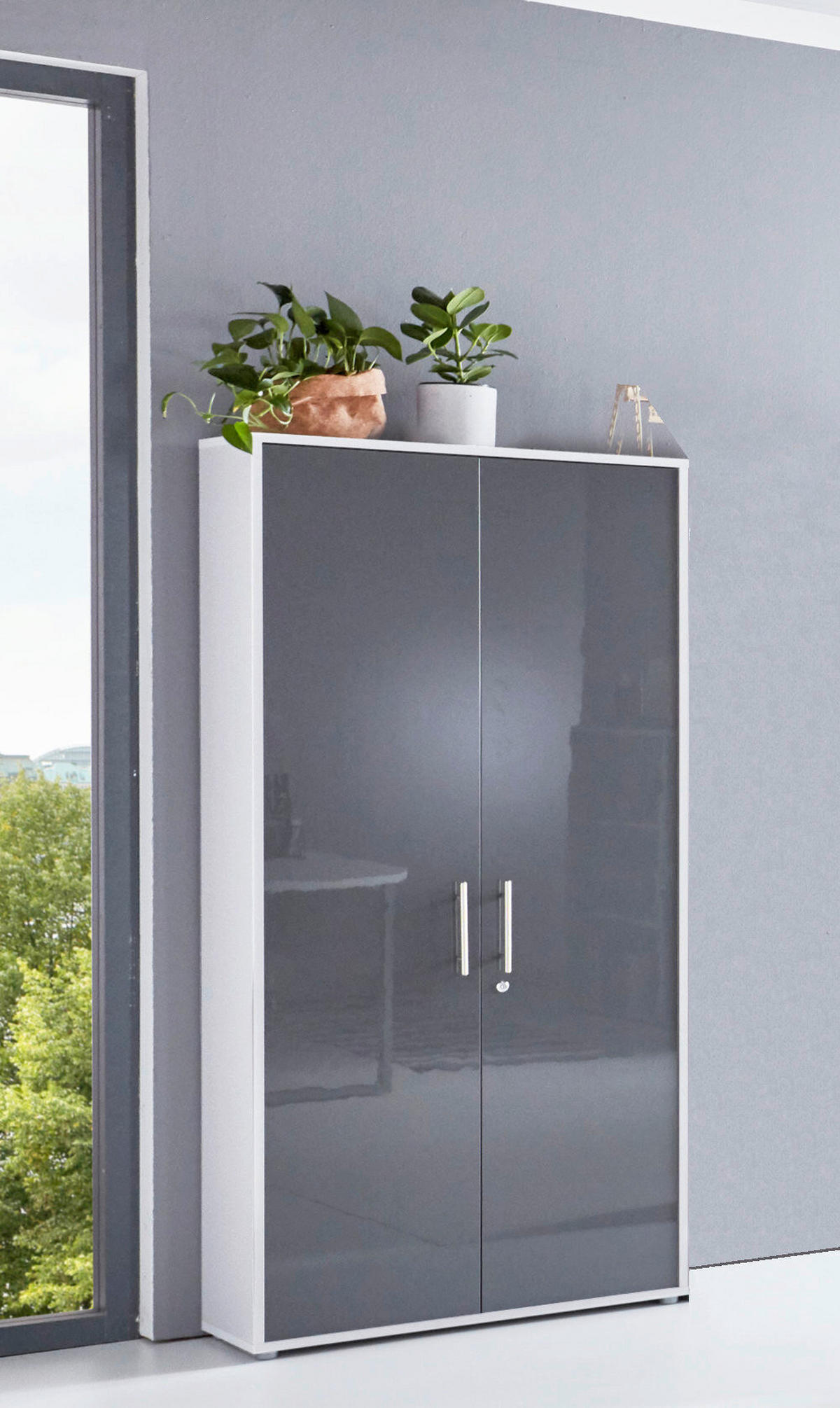 AKTENSCHRANK Weiß, Anthrazit Hochglanz  - Anthrazit Hochglanz/Weiß, MODERN, Holzwerkstoff (84,4/185,6/33cm) - MID.YOU