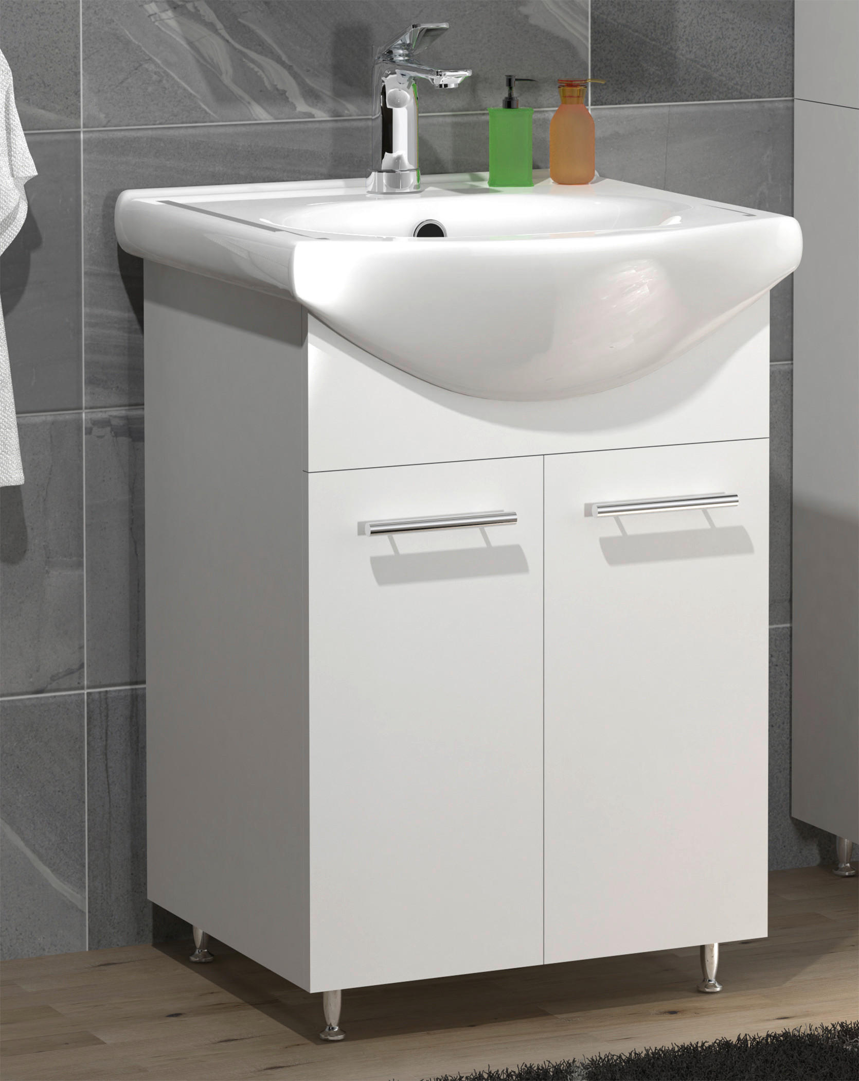TVÄTTSTÄLL MED KOMMOD  - vit/silver, Modern, trämaterial/plast (50/81/42cm) - MID.YOU