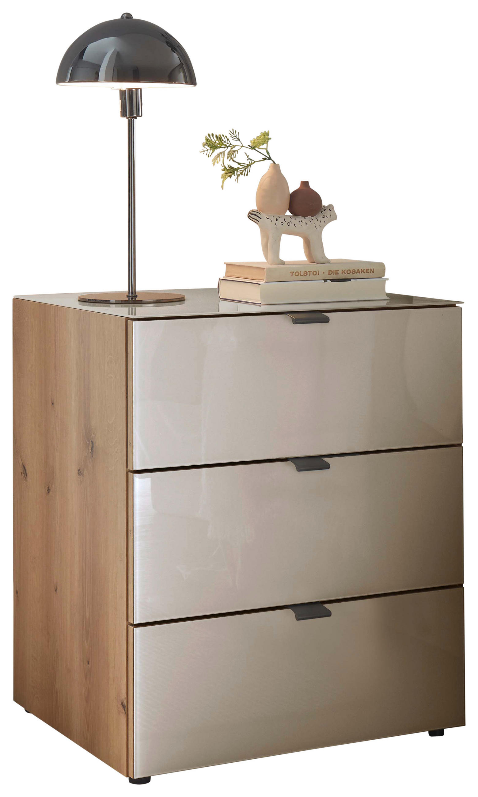 NACHTSCHRANK 50/59,2/43 cm  - Schieferfarben/Eiche Bianco, Basics, Glas/Holzwerkstoff (50/59,2/43cm) - Dieter Knoll