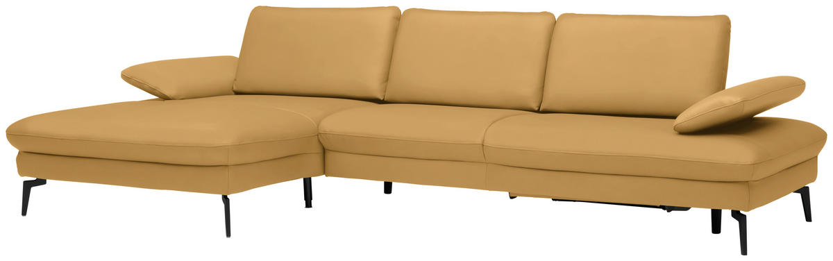 ECKSOFA in Echtleder Gelb  157/325 cm  - Gelb/Schwarz, Design, Leder/Metall (157/325cm) - Dieter Knoll