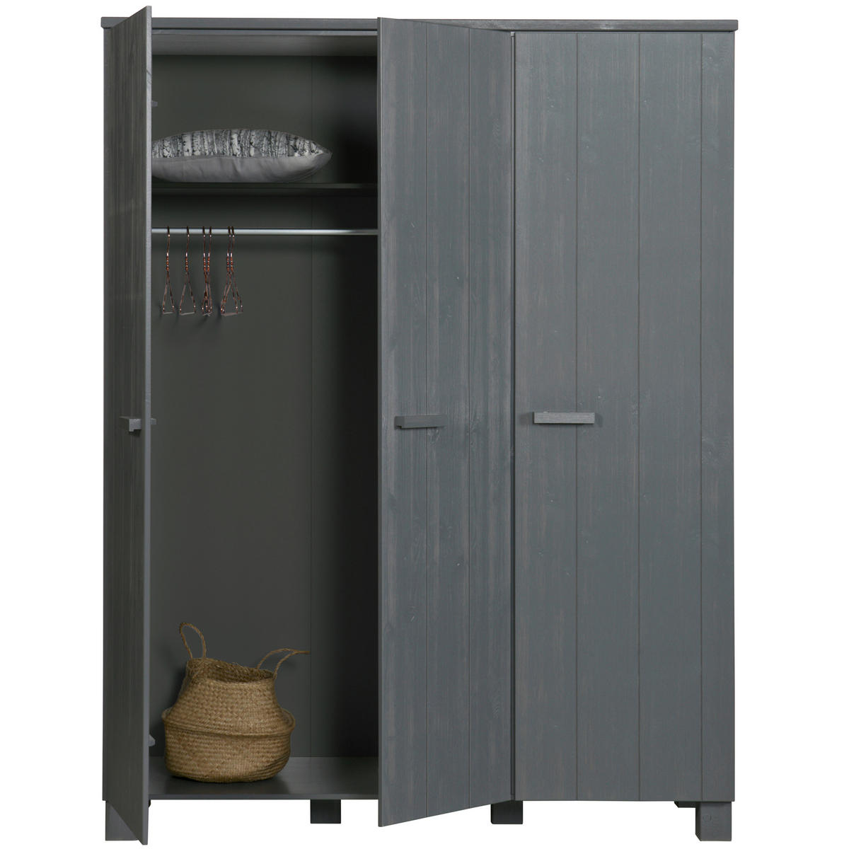 GARDEROBENSCHRANK Dennis  in 158/202/55 cm  - Dunkelgrau, Design, Holz (158/202/55cm) - Livetastic