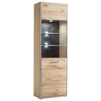VITRINE in furniert, massiv Eiche Eichefarben  - Hellbraun/Edelstahlfarben, Konventionell, Glas/Holz (64/201/39cm) - MID.YOU