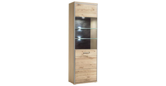 VITRINE in furniert, massiv Eiche Eichefarben - Hellbraun/Edelstahlfarben, KONVENTIONELL, Glas/Holz (64/201/39cm) - Cantus