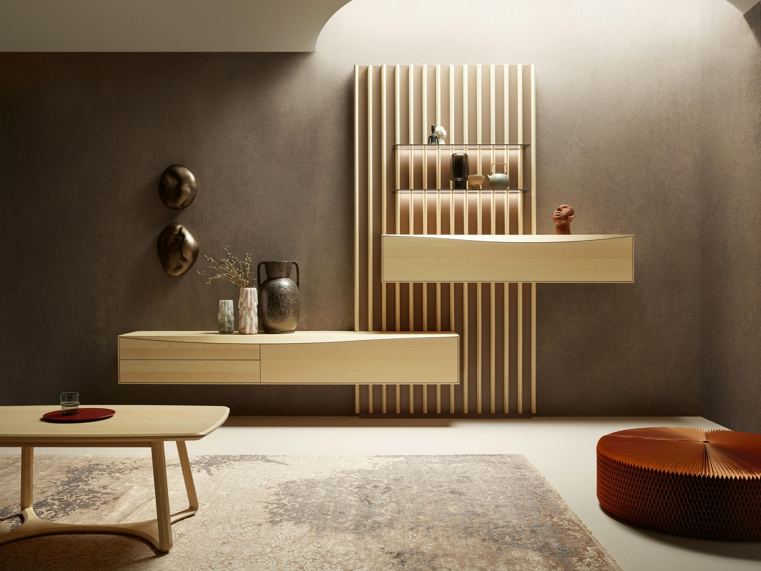 WOHNWAND  in Grau, Eschefarben  359,4/250/46 cm  - Eschefarben/Grau, Design, Glas/Holz (359,4/250/46cm) - Anrei