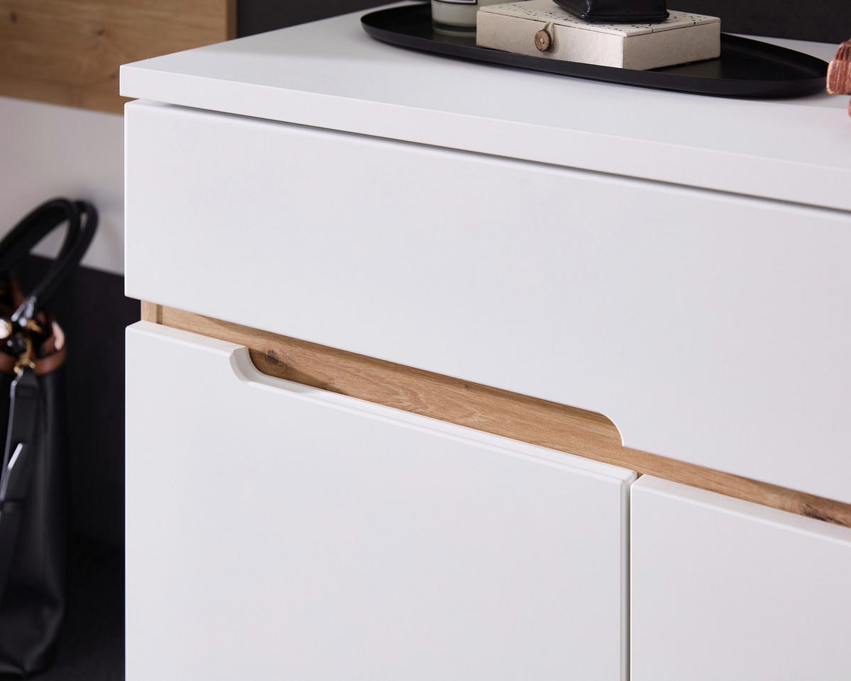 SKRINKA NA TOPÁNKY, biela, dub artisan, 120/107/38 cm - biela/dub artisan, Design, kompozitné drevo/plast (120/107/38cm) - Voleo