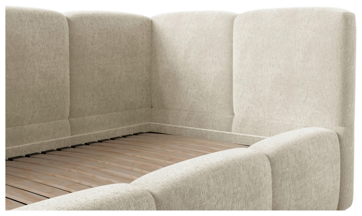 POLSTERBETT 90/200 cm,  in Beige, Lattenrost, Bettkasten,  - Beige/Schwarz, Design, Holz/Textil (90/200cm) - Chameo