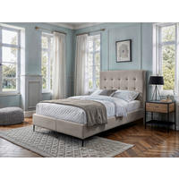 Boxspring, 140/200 cm, crem - crem/culoare natur, Modern, metal/textil (140/200cm) - MID.YOU