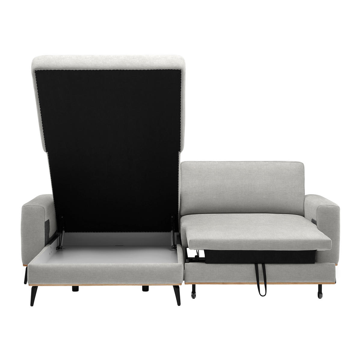 ECKSOFA in Chenille Beige  - Beige/Schwarz, Konventionell, Holz/Textil (167/234cm) - MID.YOU
