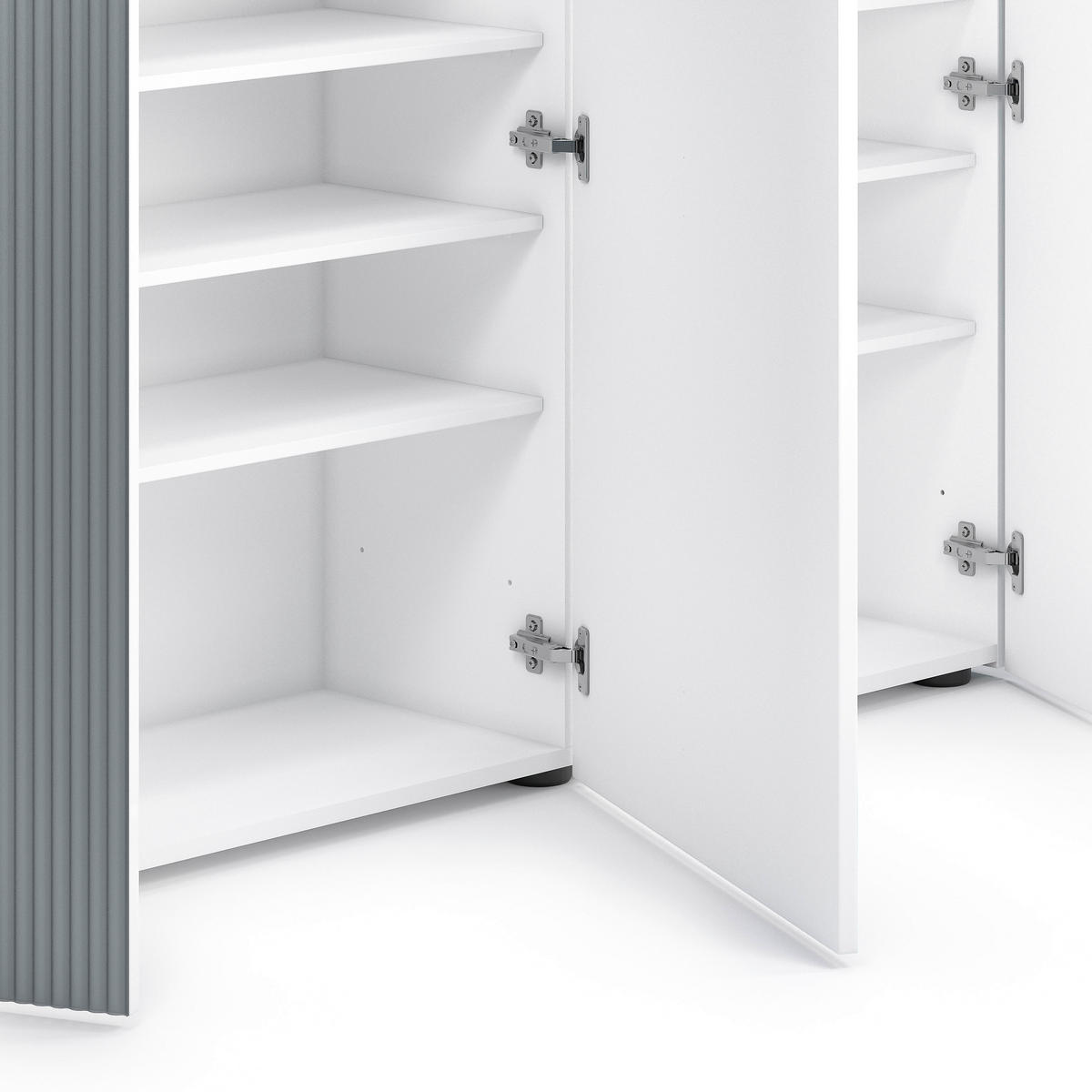 SCHUHSCHRANK Grau, Weiß  - Schwarz/Weiß, Design, Glas/Holzwerkstoff (145/113/34cm) - Voleo