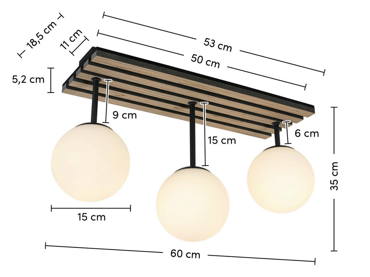 HÄNGELEUCHTE 60/18,5/35 cm   - Eichefarben/Schwarz, Trend, Glas/Holzwerkstoff (60/18,5/35cm) - Collet's Monde
