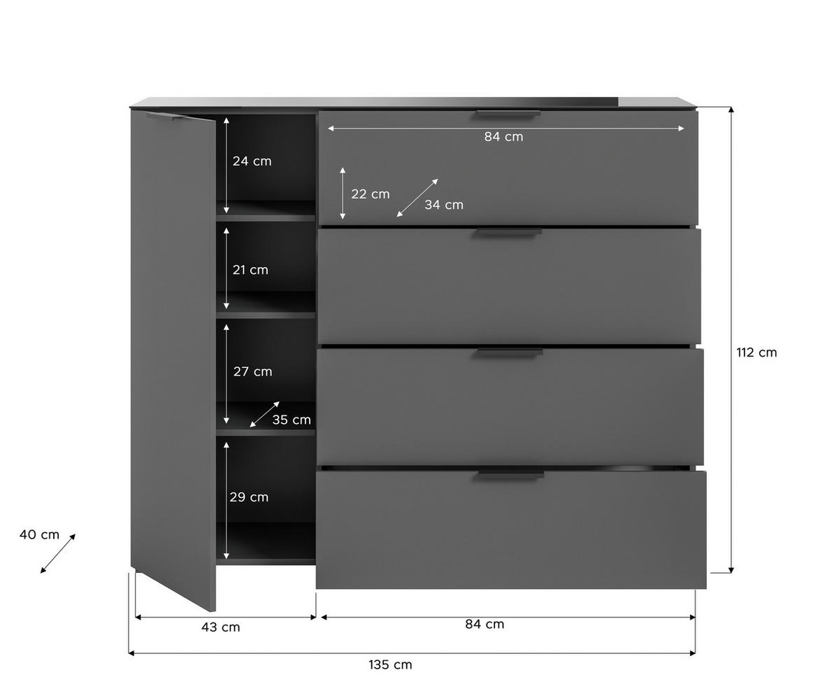 KOMODA   135/112/40 cm   antracit  - antracit, Design, staklo/drvni materijal (135/112/40cm) - Livetastic