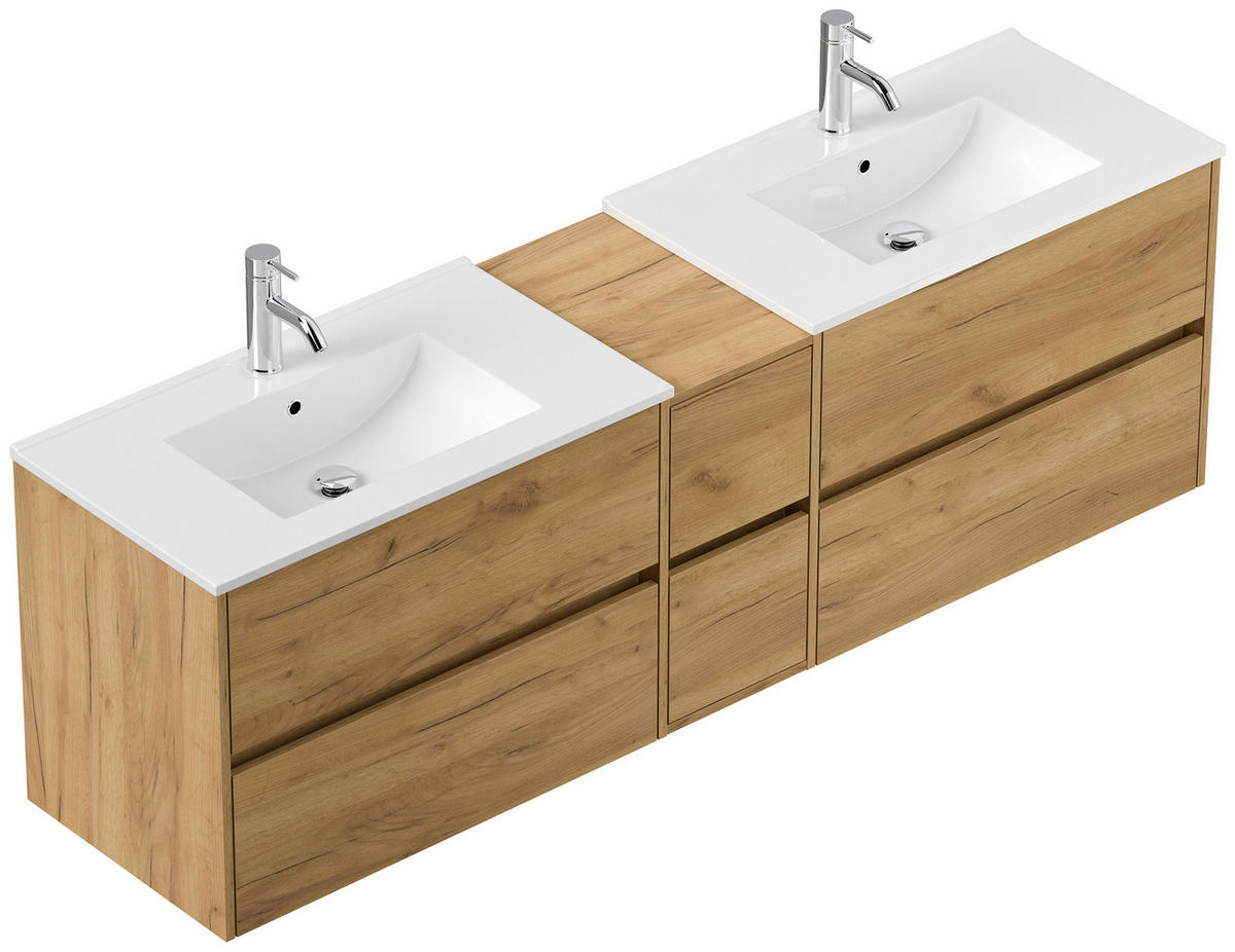BADEZIMMER 3-teilig  in 190 cm  - Eichefarben/Weiß, Trend, Glas/Holzwerkstoff (190cm) - MID.YOU